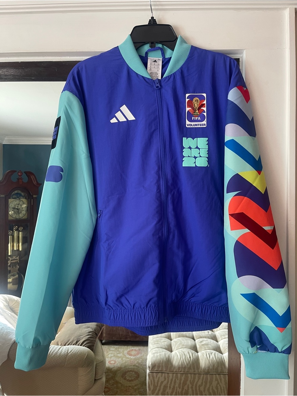 adidas official World Cup Volunteer Blue Sport Jacket with Aqua Trim